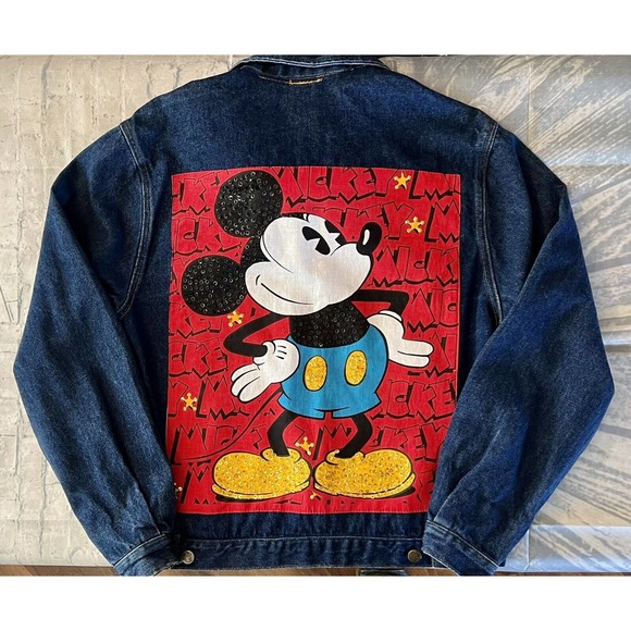 Disney Jackets & Blazers - 1990’s Vintage Disney Mickey Mouse Jean Jacket Sequins & Detailed Size L EUC